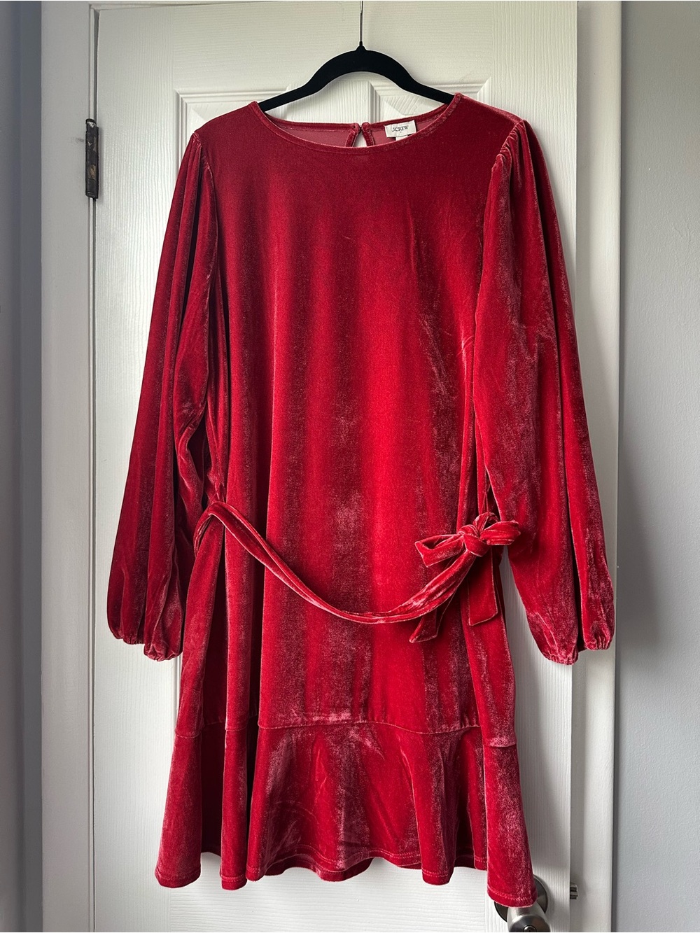 J. Crew Factory Red Velvet Long-Sleeve Tie-Waist Dress